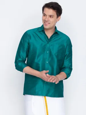 Men's Green Cotton Silk Blend Ethnic Shirt - Vastramay