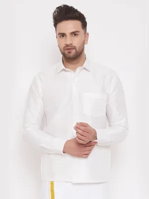 Men's White Cotton Silk Blend Ethnic Shirt - Vastramay