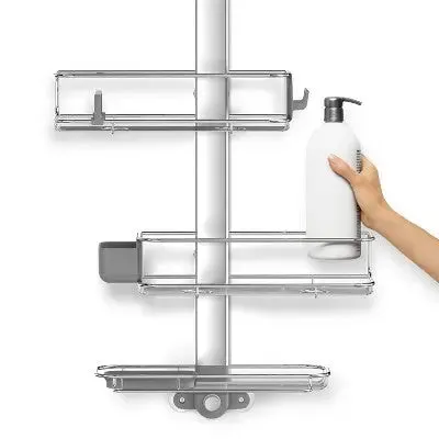 New - simplehuman Adjustable Shower Caddy Large Plus Stainless Steel/Anodized Aluminum