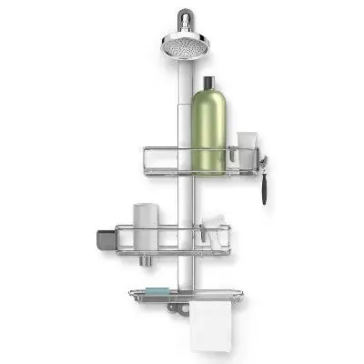 New - simplehuman Adjustable Shower Caddy Large Plus Stainless Steel/Anodized Aluminum