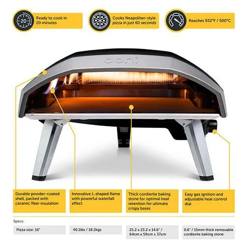 Ooni Koda 16 Inch - Portable Gas Fired Outdoor Pizza Oven