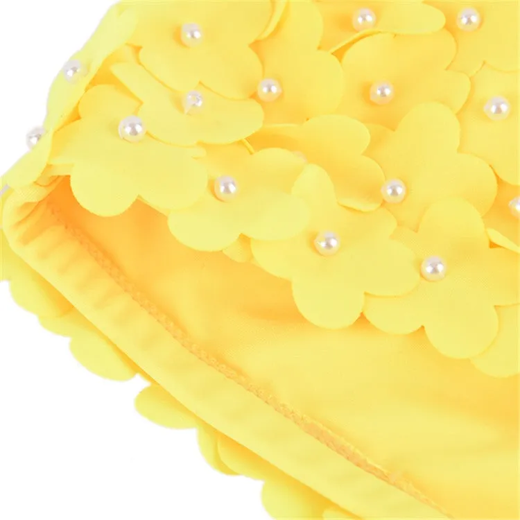 Pearl Three-dimensional Handmade Flower Swimming Cap for Women(Black White)