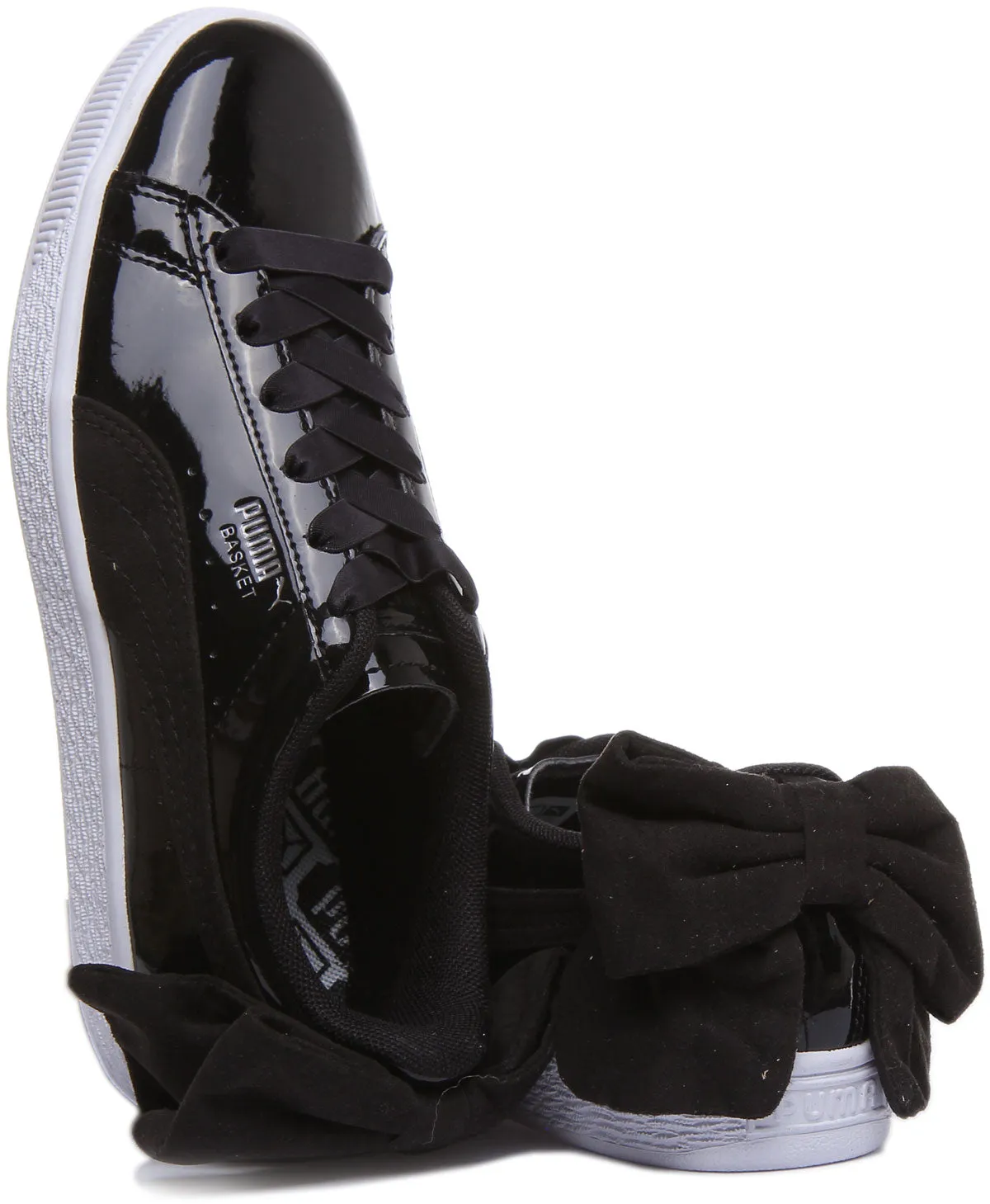 Puma Basket Bow Sb In Black Patent For Women