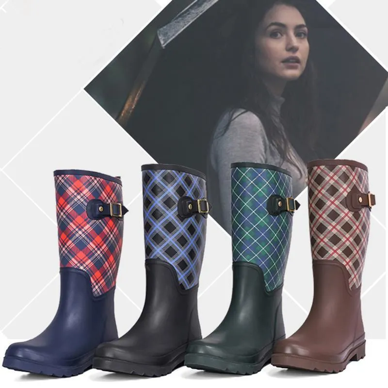 Rain Boots British Classic High Tube Waterproof Shoes Rain Boots Knee-high Women Boots