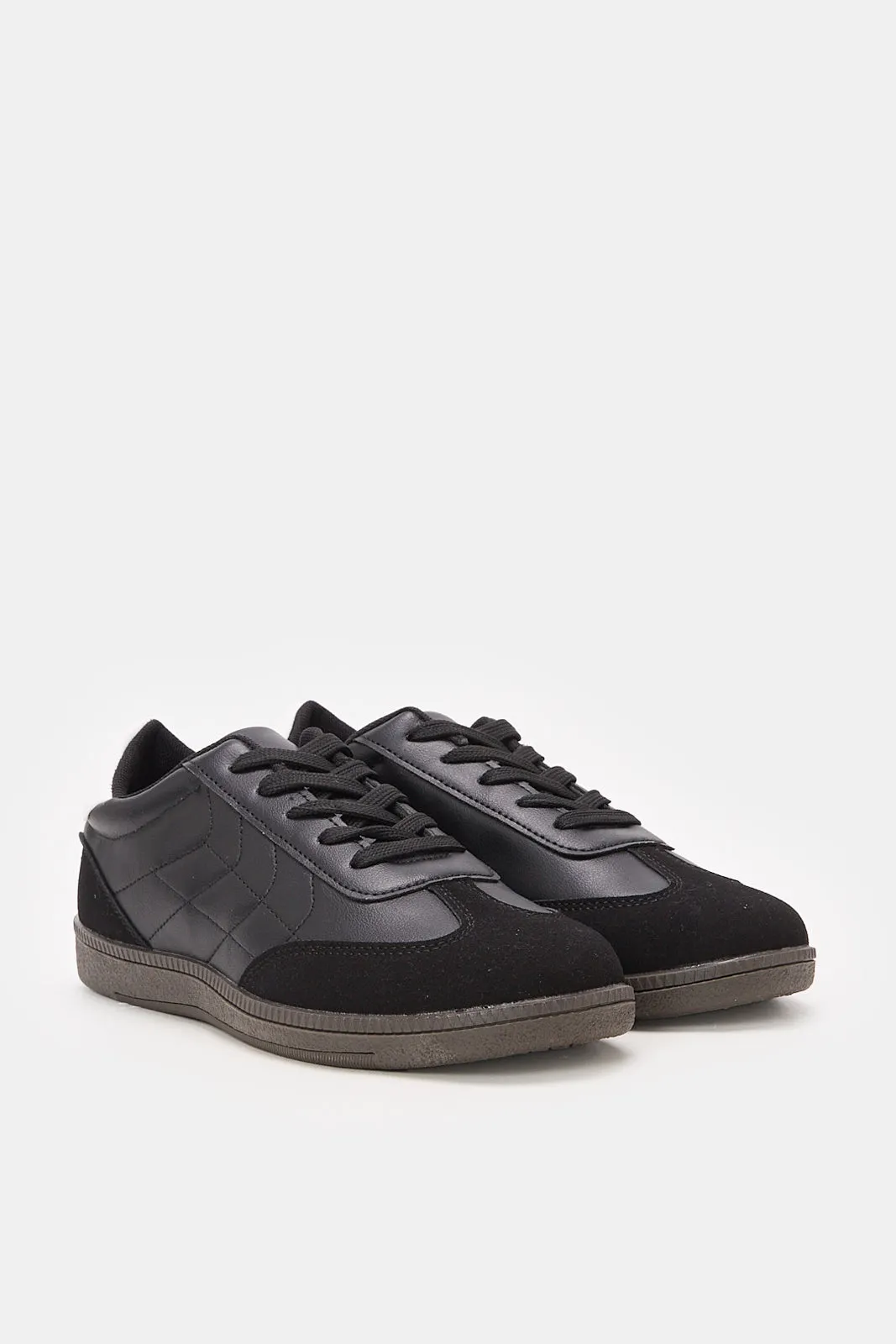 Senior Boys Black Material Block Sneakers