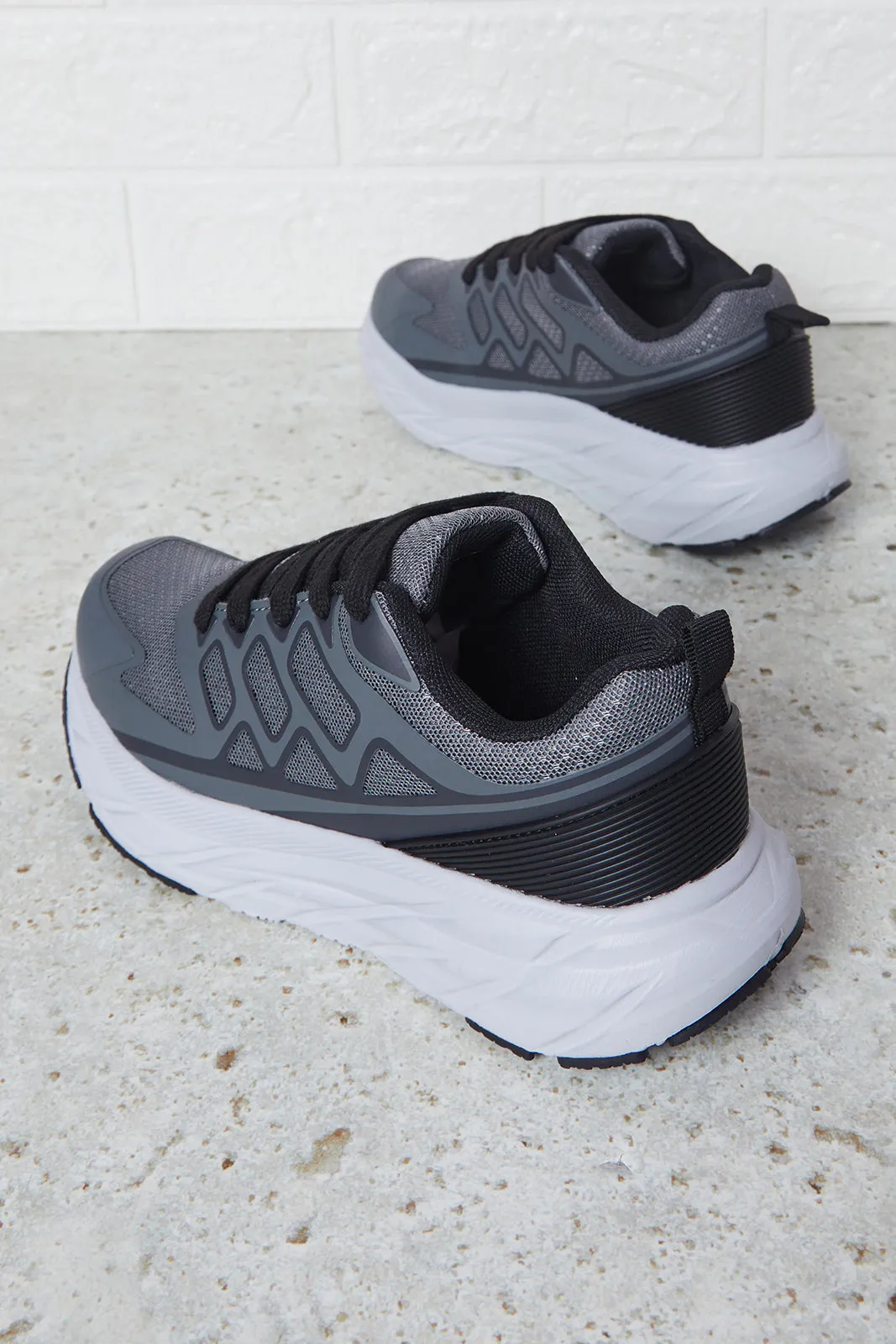 Senior Boys Grey Material Block Trainers