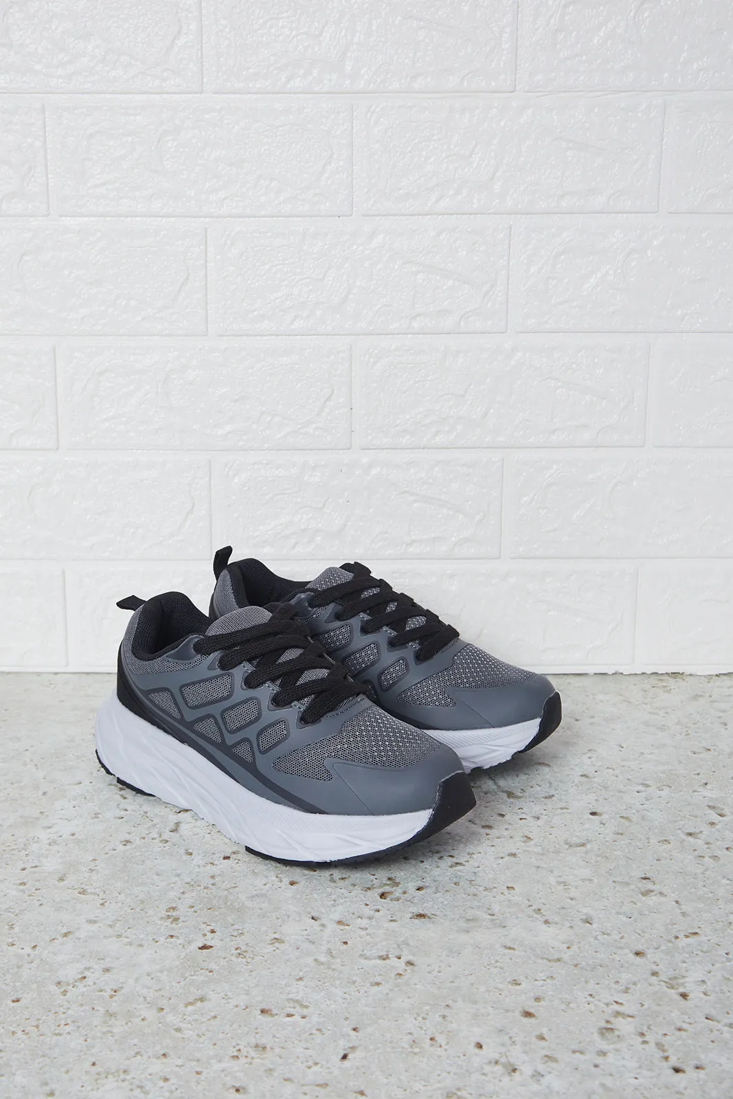 Senior Boys Grey Material Block Trainers