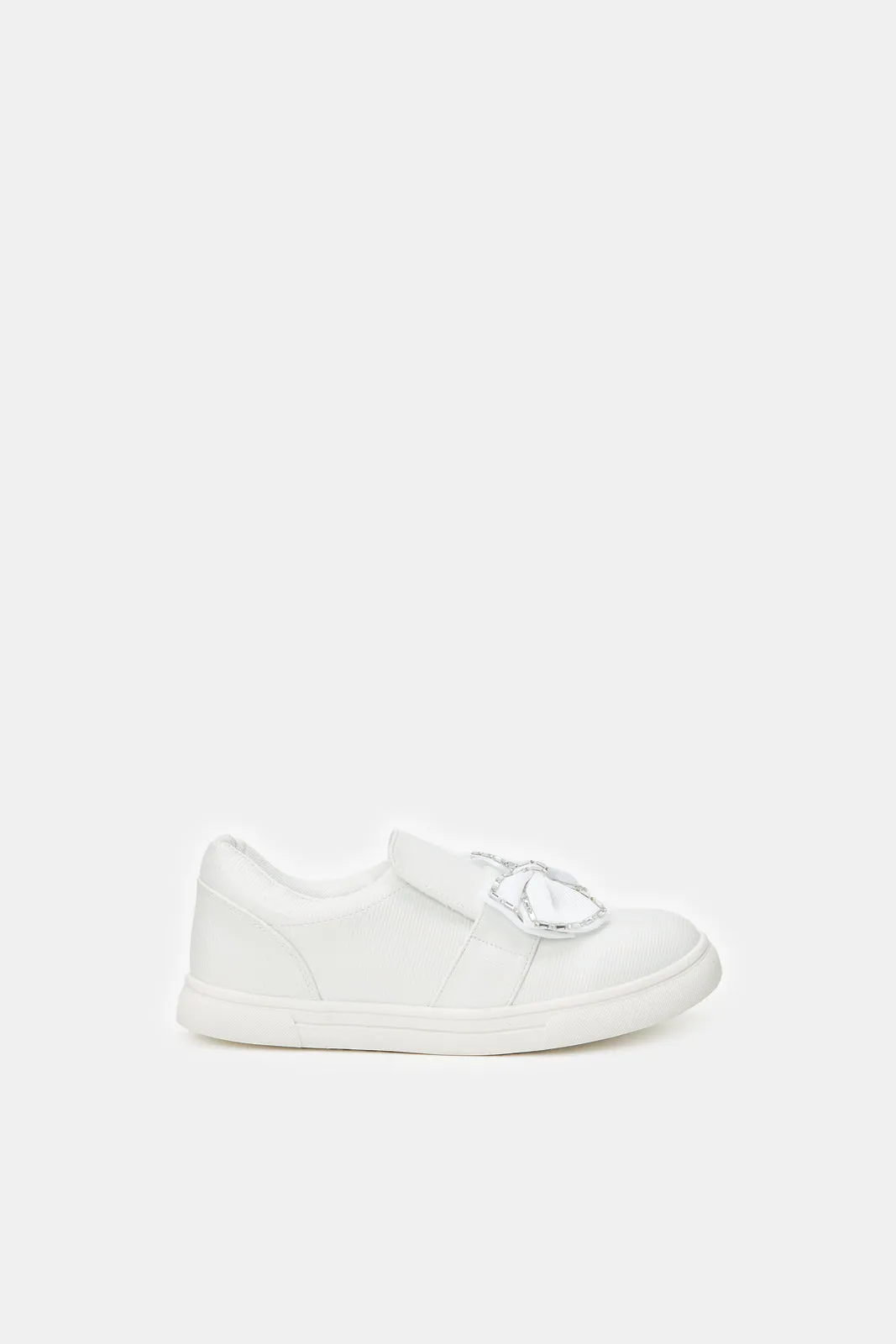 Senior Girls White Bow Sneakers