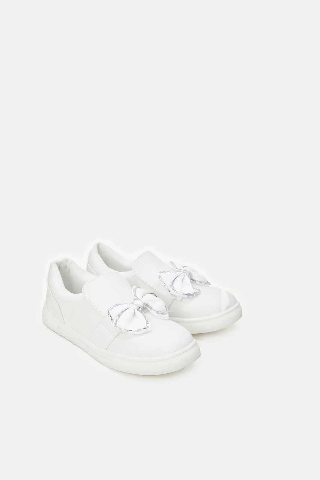 Senior Girls White Bow Sneakers