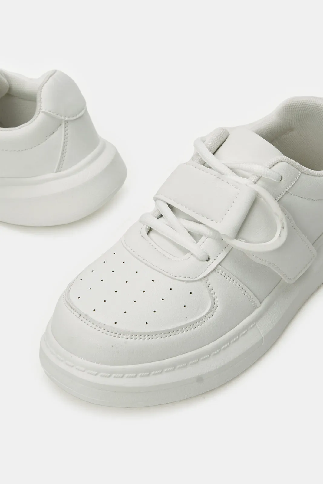 Senior Girls White Velcro Sneakers