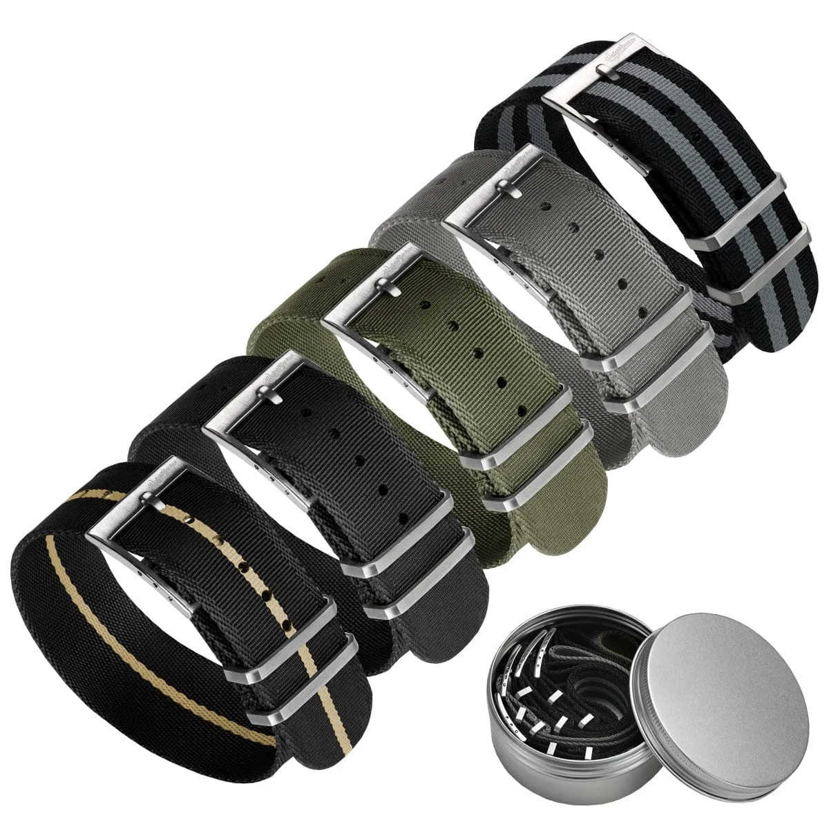 Set of 5 WatchGecko Signature Single Pass Military Nylon Watch Straps