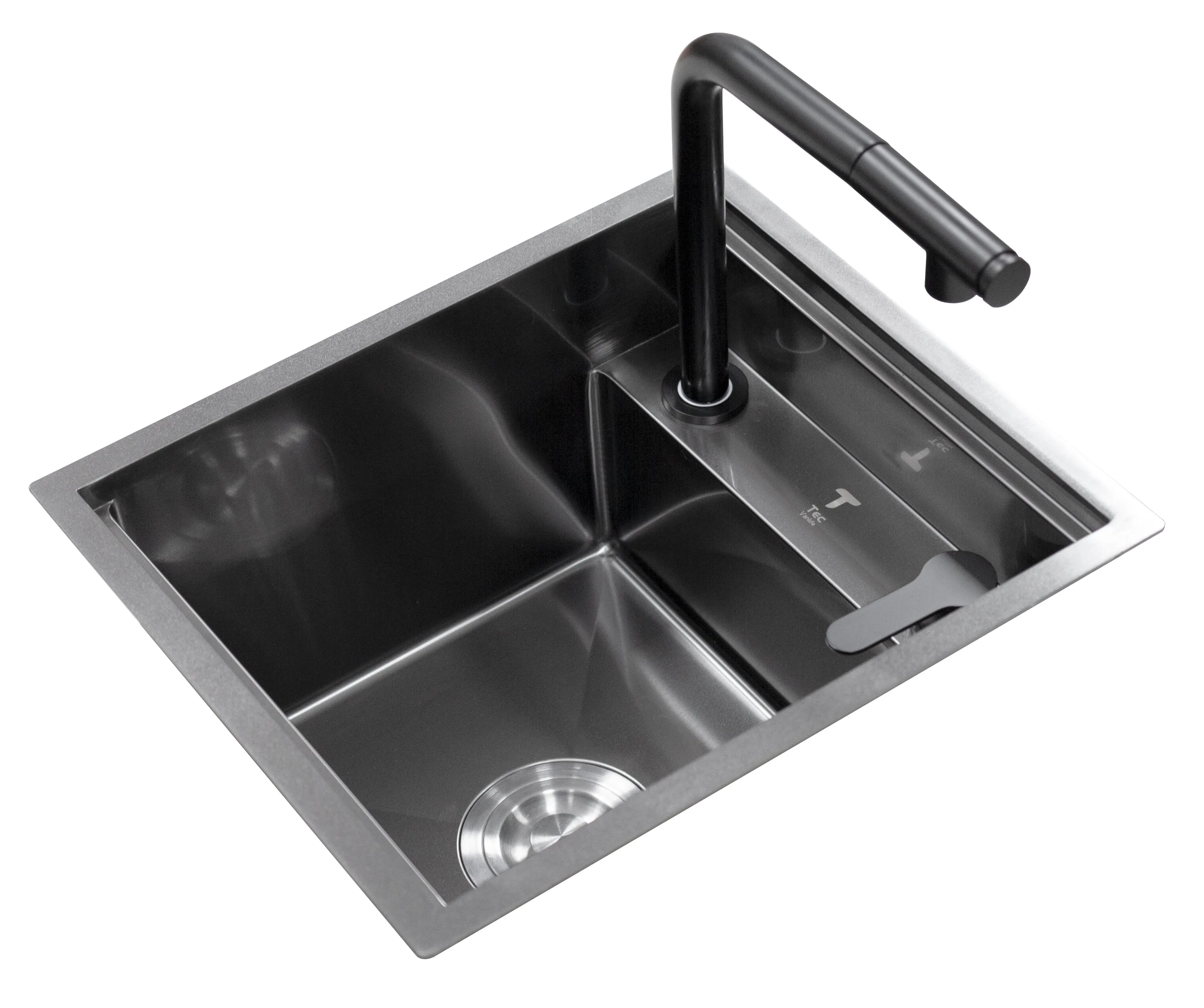 Space-Saving Camper Van/Truck RV Sink - Black Stainless Steel with Hideaway Faucet