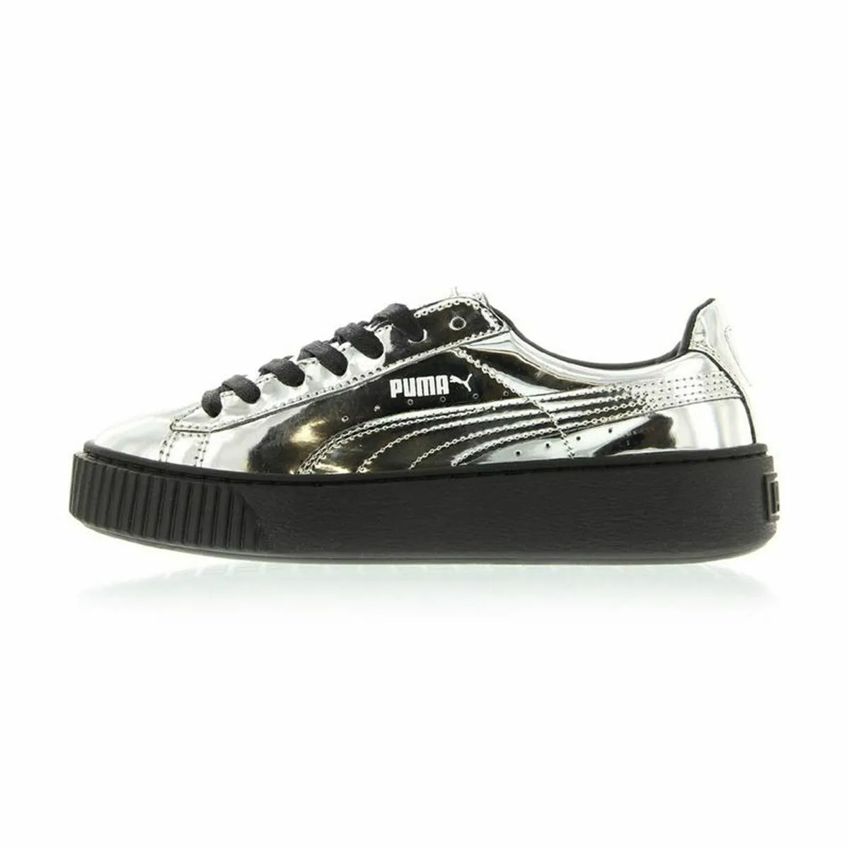 Sports Trainers for Women Puma Basket Platform Metallic  Light grey