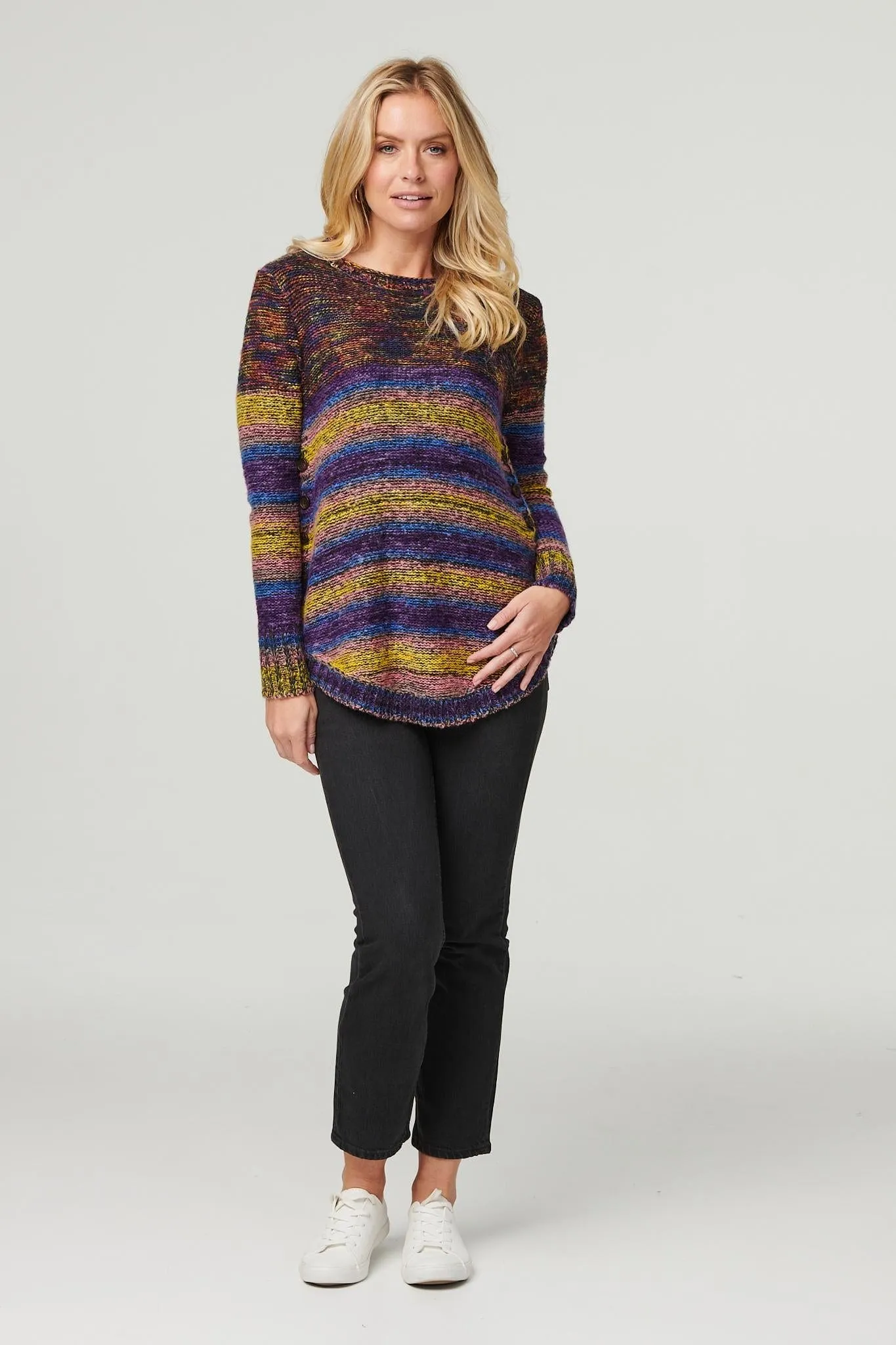 Striped Curve Hem Knit Jumper