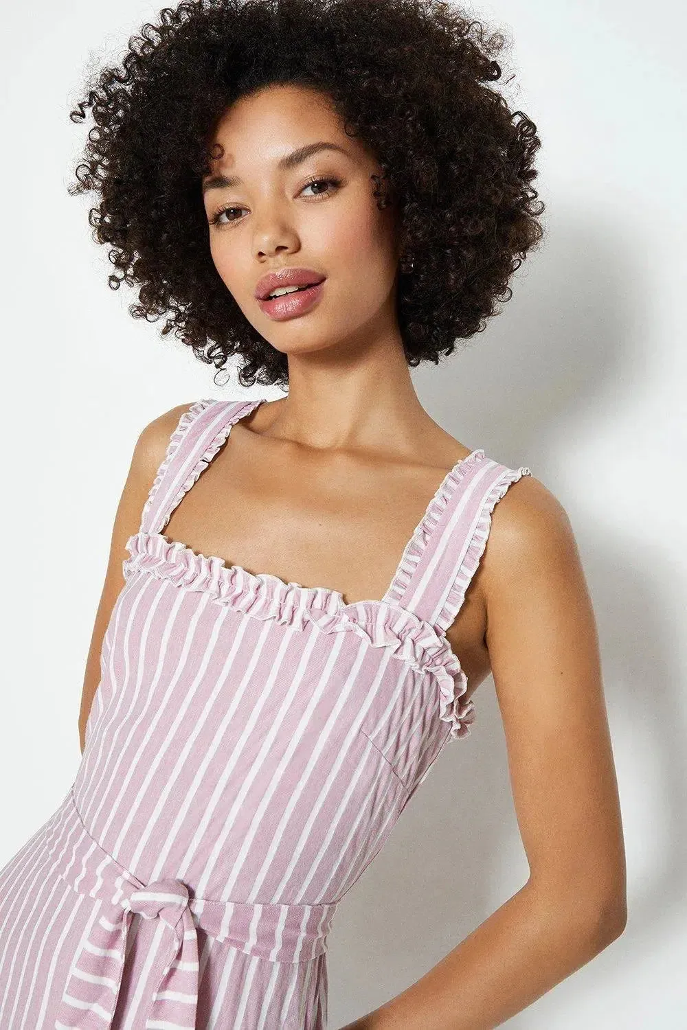 Striped Frill Hem Midi Dress