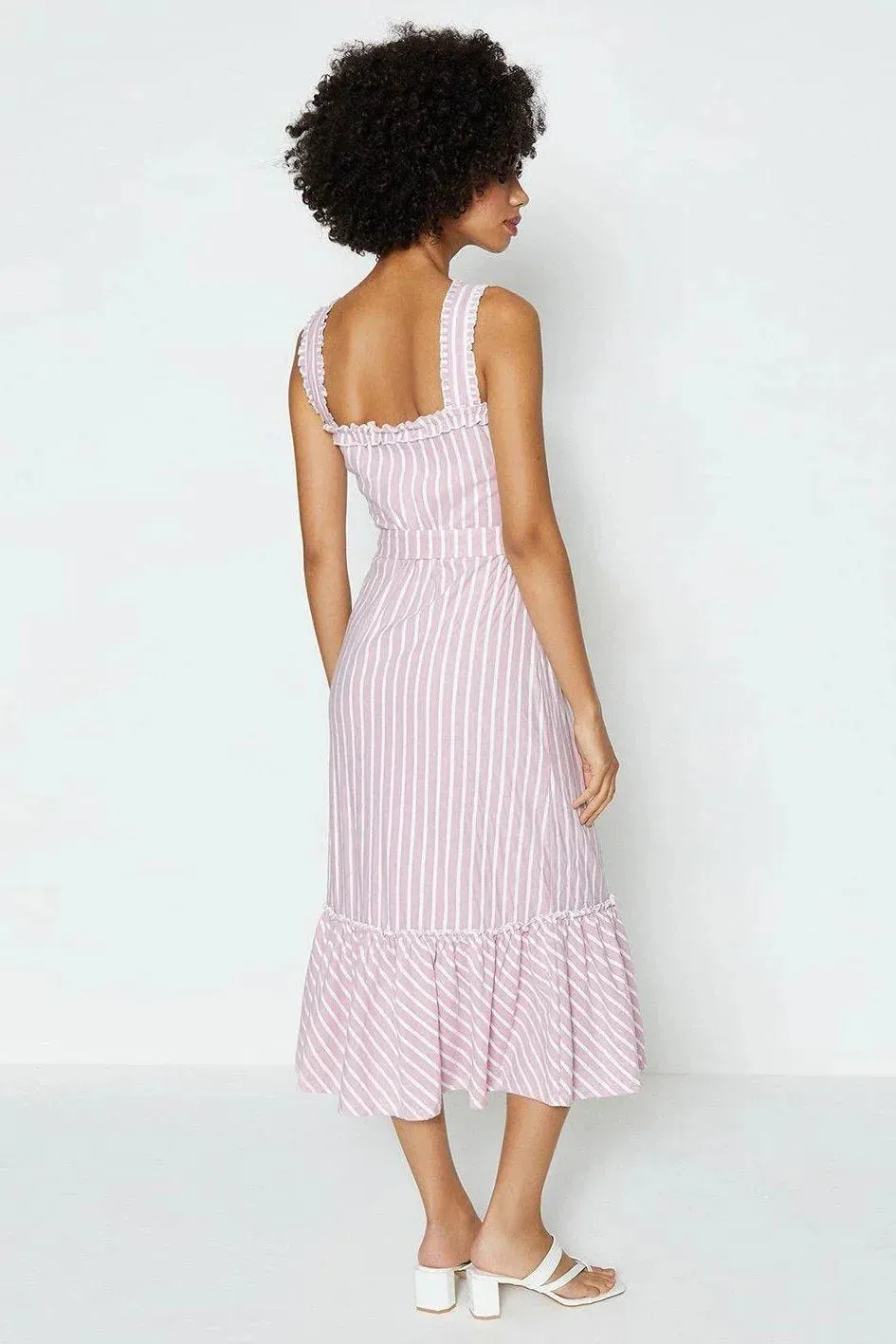 Striped Frill Hem Midi Dress