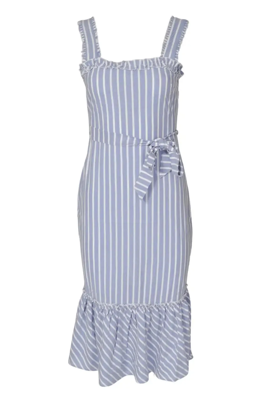 Striped Frill Hem Midi Dress