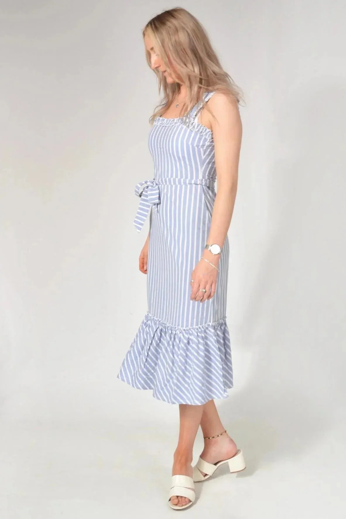 Striped Frill Hem Midi Dress