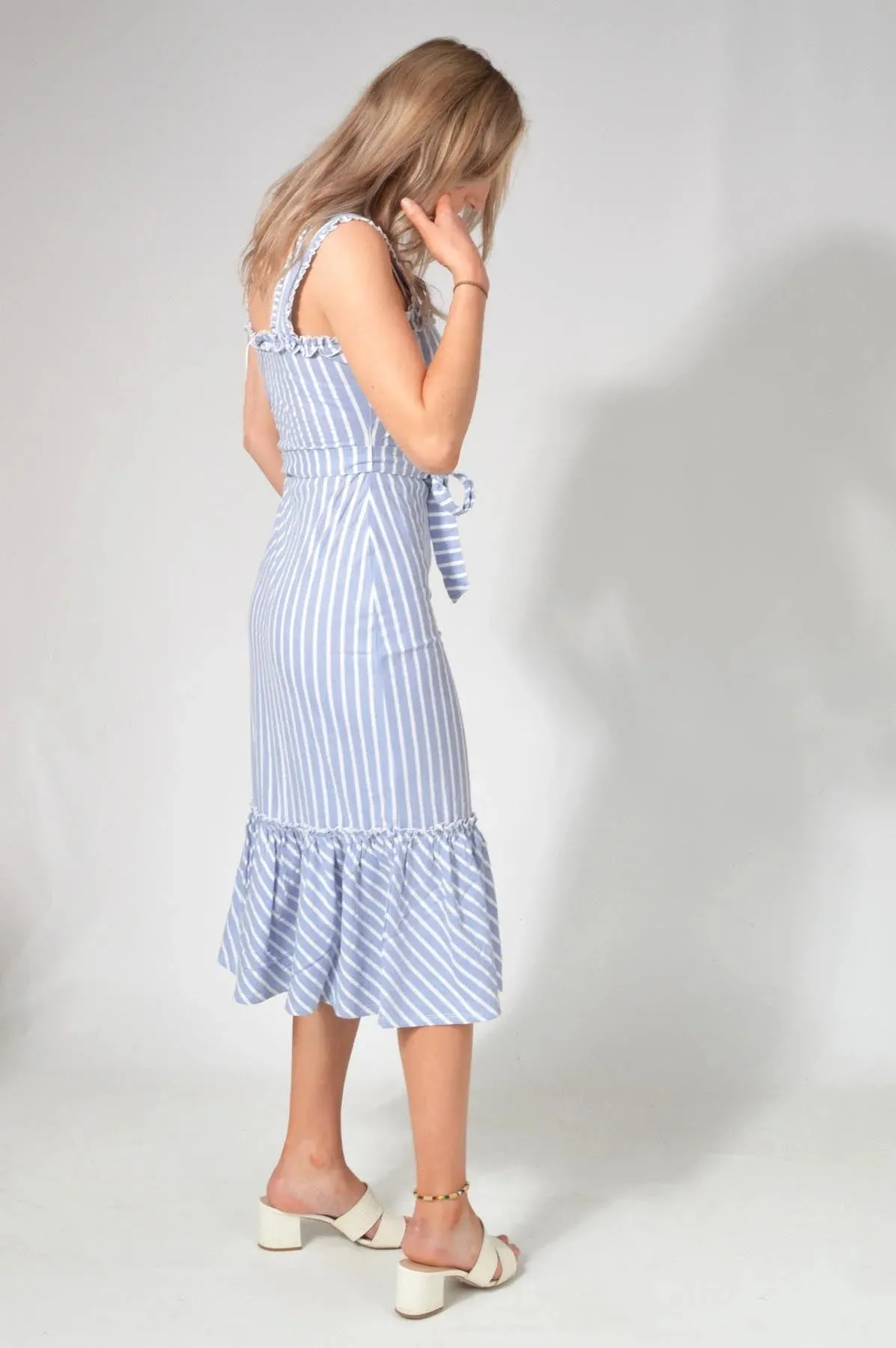 Striped Frill Hem Midi Dress