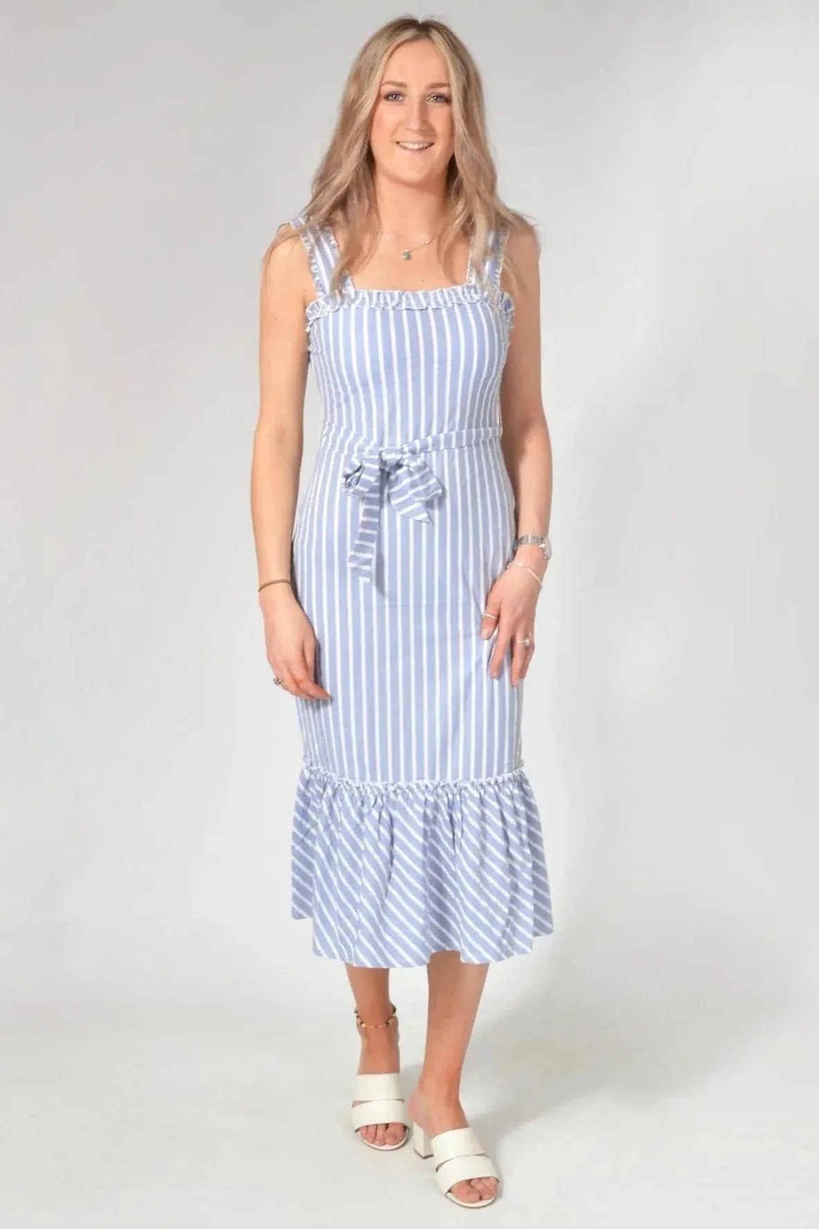 Striped Frill Hem Midi Dress