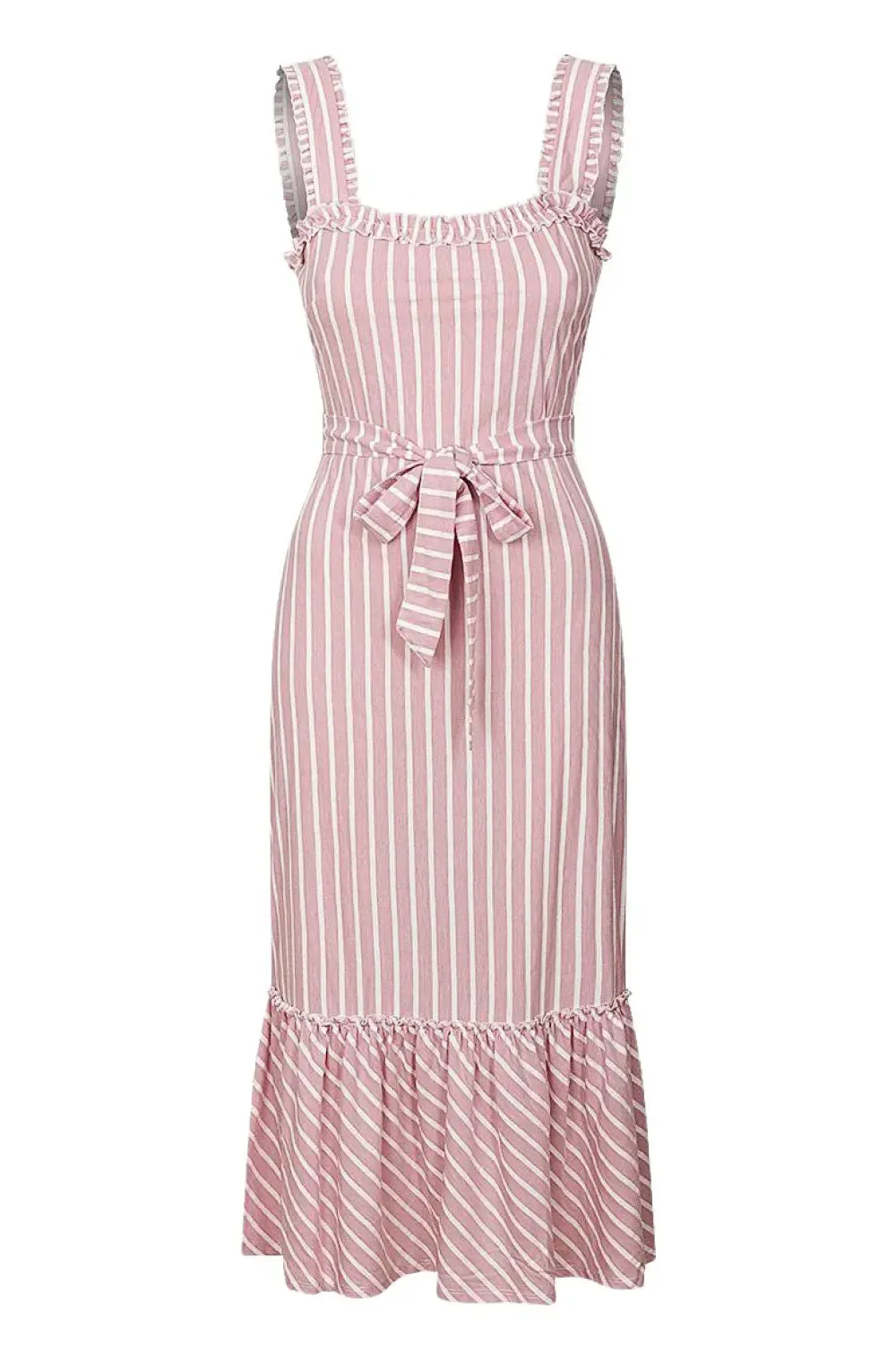 Striped Frill Hem Midi Dress