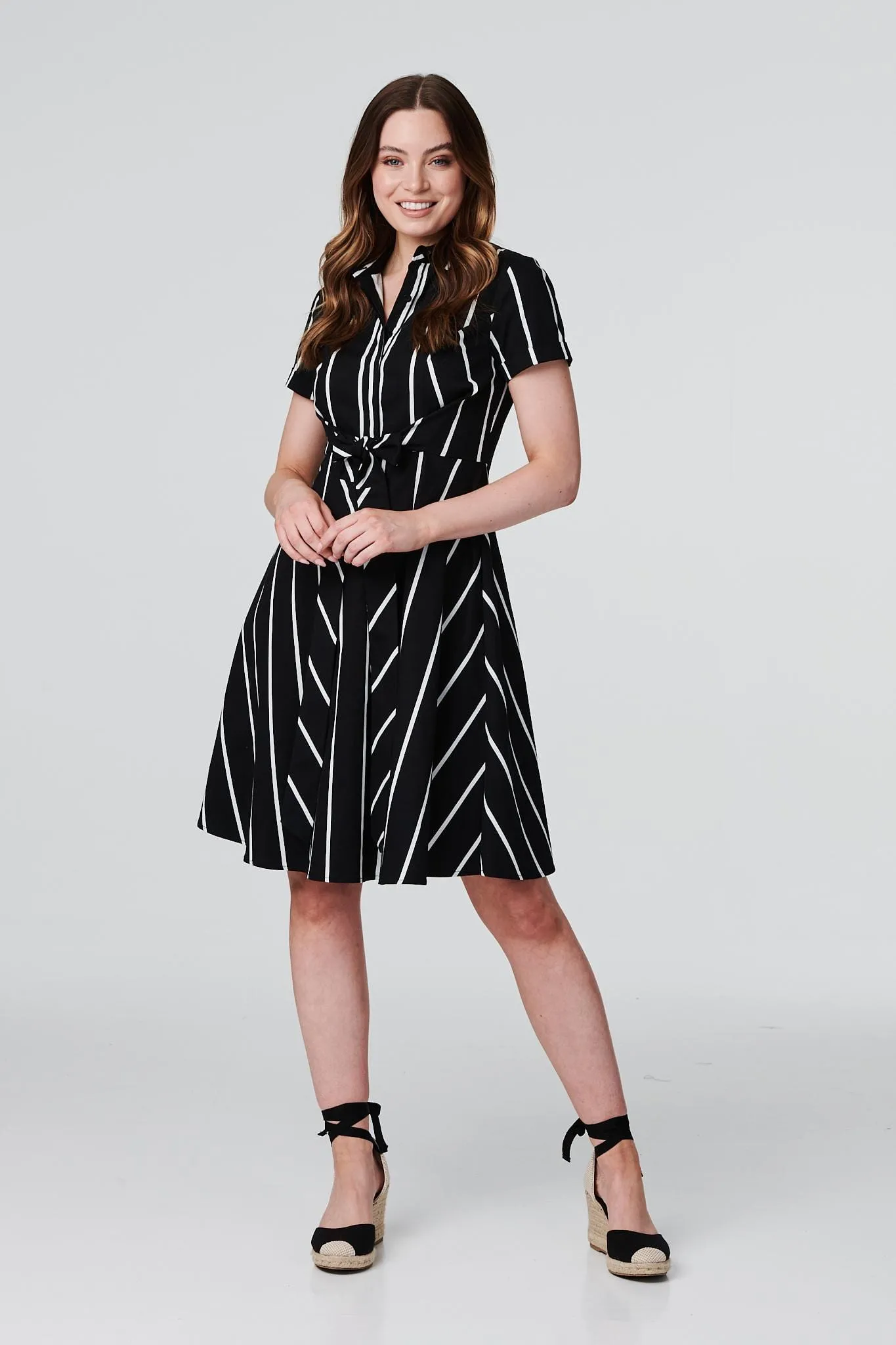 Striped Knot Front Shirt Dress