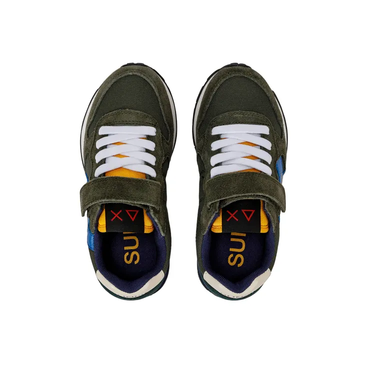 Sun68 scarpa sneakers da ragazzo con laccio elastico e velcro Jaki Solid Z43313K 74 verde militare scuro