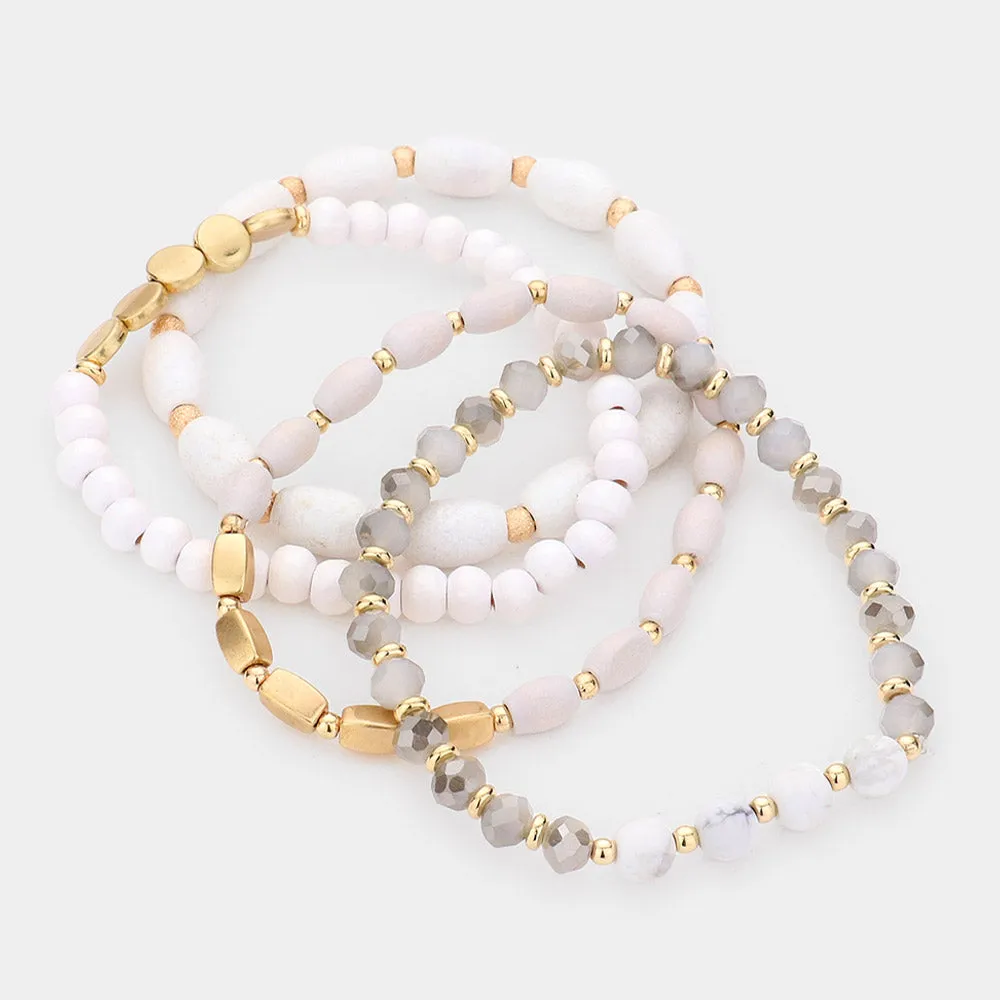 Tabitha Wooden Bead Bracelet Set White