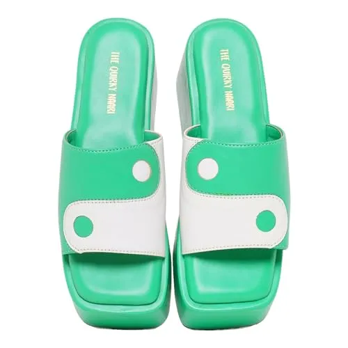 THE QUIRKY NAARI Yin Yang Platforms in Vibrant Jade Green Color | 6 UK