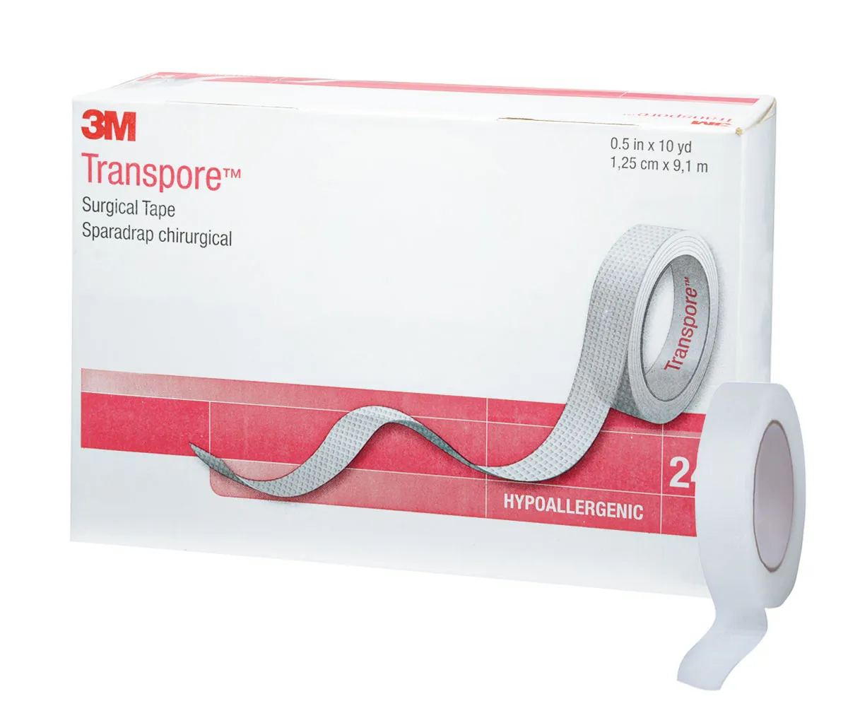 TRANSPORE SURGICAL PLASTIC TAPE - 1.27 cm x 9.1 m 24/BOX