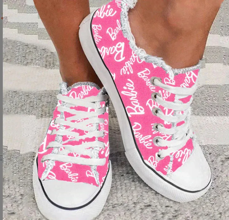 Trendy Pink Doll Logo Sneakers