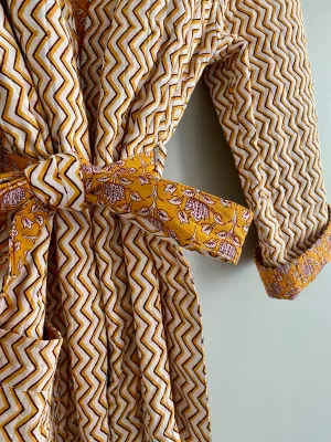 Unisex Quilted Hand Block Print Robe - Zig Zag