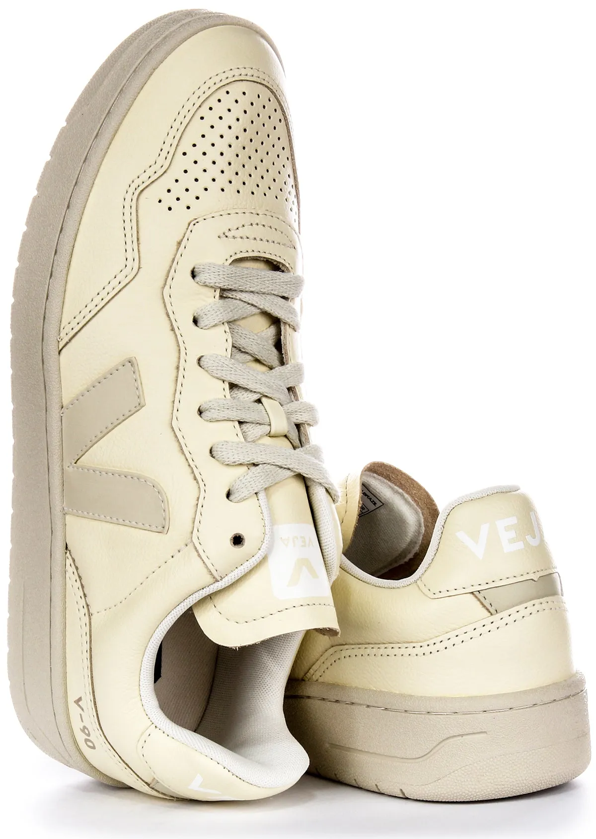 Veja V 90 Leather Trainers In Cream For Men