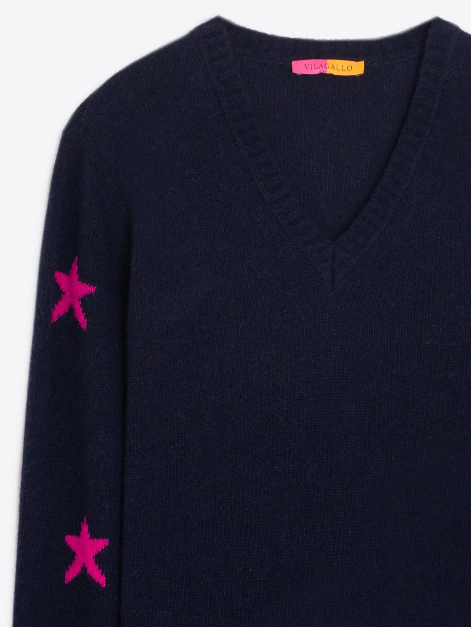 Vilagallo Intarsia Knitted Star Jumper Navy/Pink