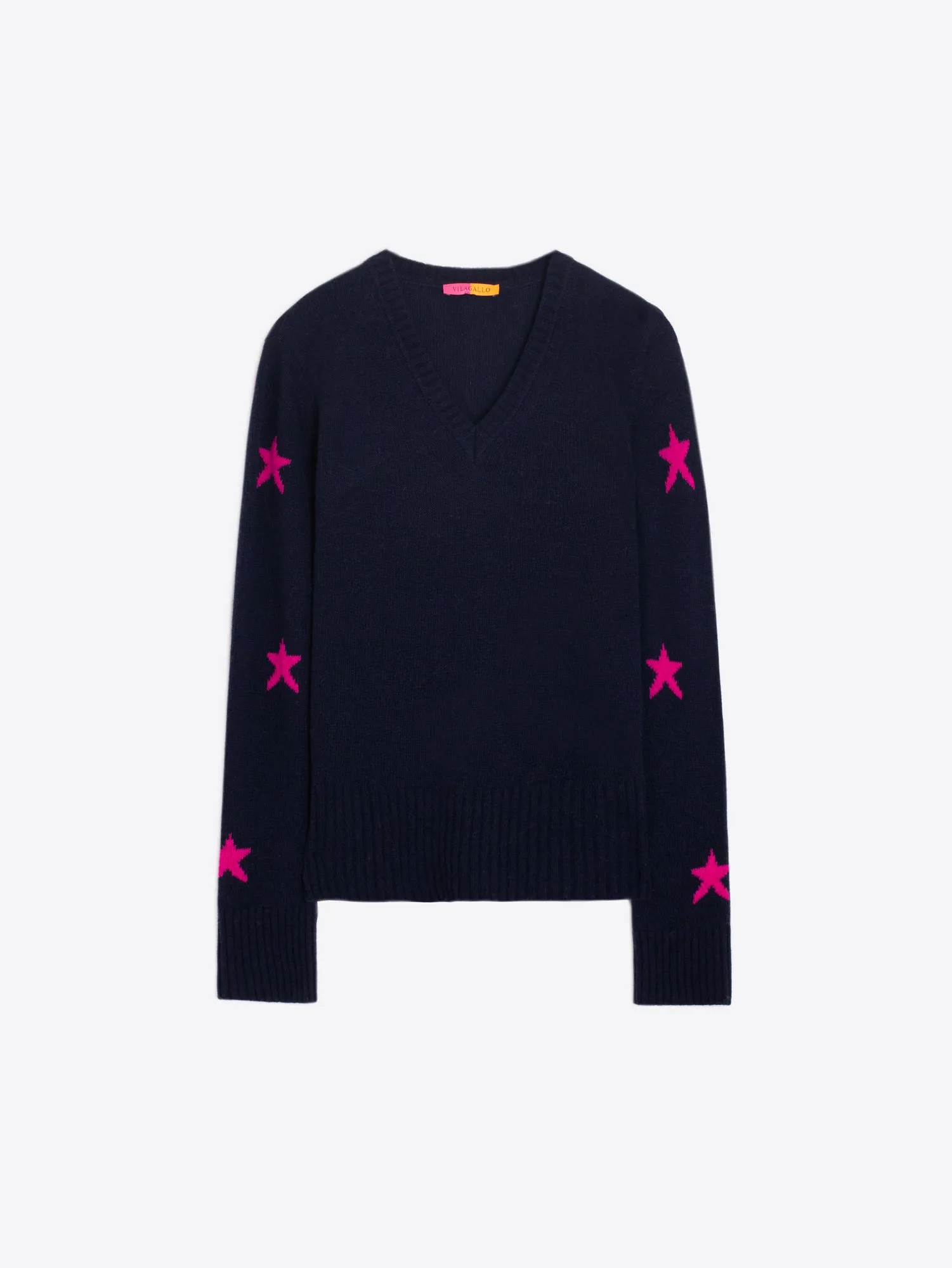 Vilagallo Intarsia Knitted Star Jumper Navy/Pink