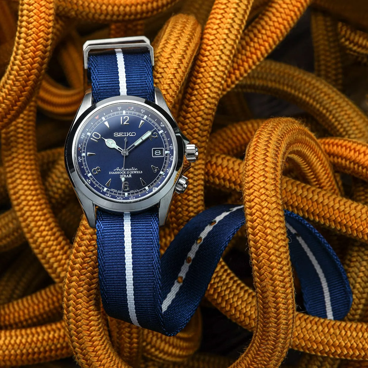 WatchGecko Signature Single Pass Military Nylon Watch Strap - Blue & White