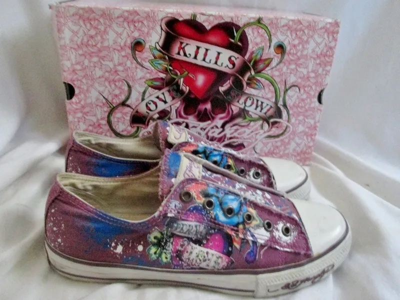 Womens ED HARDY ETERNAL LOVE Lowrise Sneaker Trainer Sports Shoe 9 PURPLE