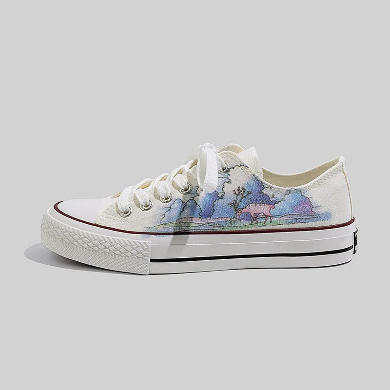 Womens Hand-painted Cute Canvas Tennis Shoes Low-top