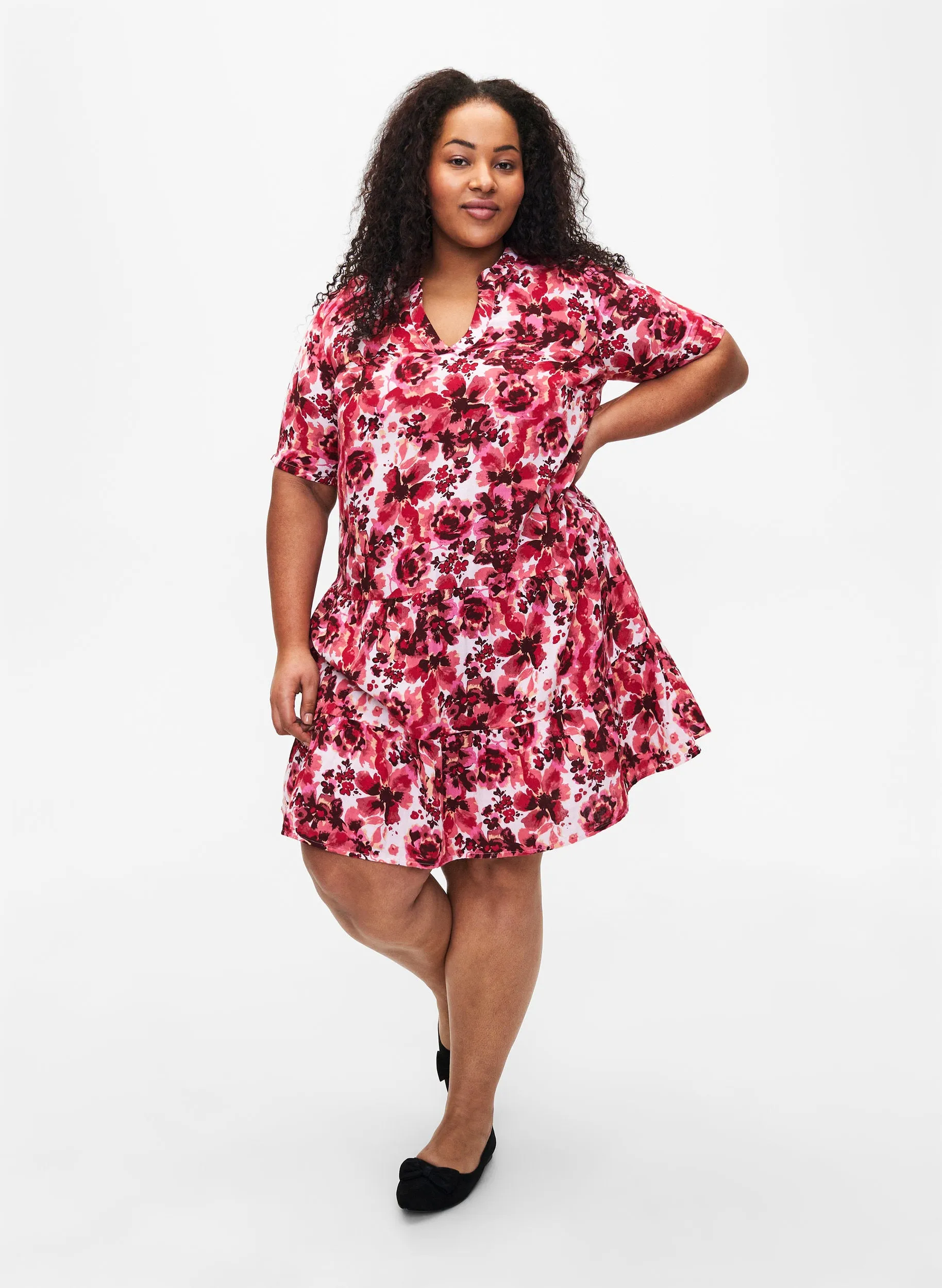 Zizzi Viva Floral Dress in Red