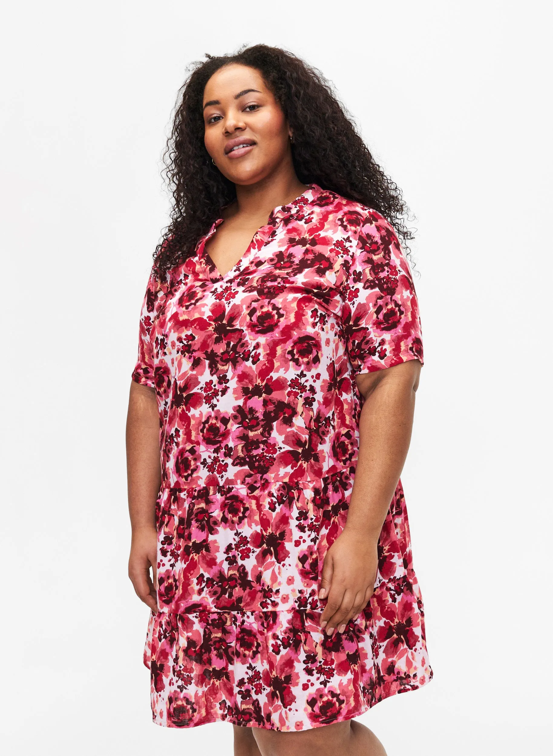 Zizzi Viva Floral Dress in Red